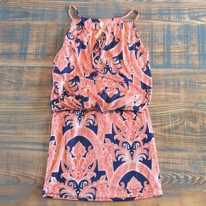 Navy & Burnt Orange Mini Dress